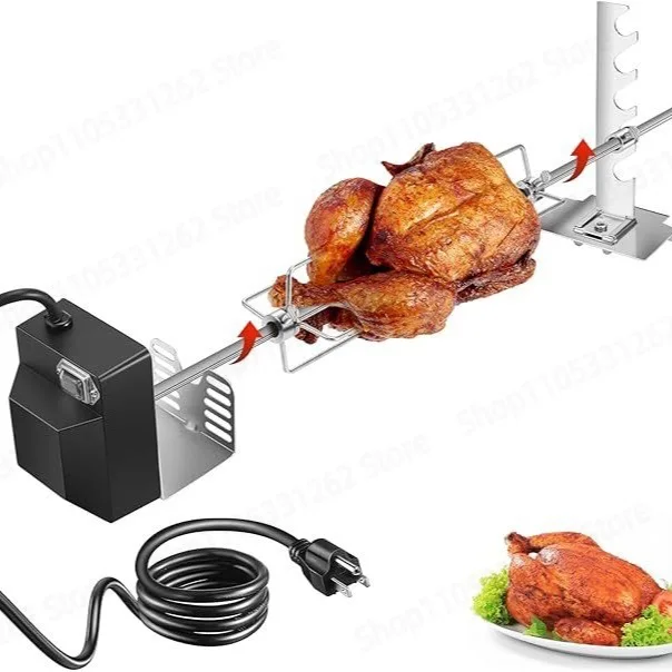 110V Electric Rotary Grill Fork, Stainless Steel BBQ Tool Set for Lamb Leg and Chicken