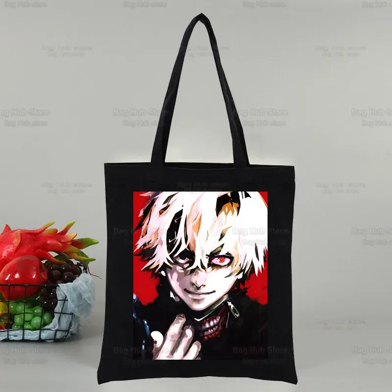 Anime Tokyo Ghoul Kaneki Ken Cool Manga bolso de mano diseño de compras negro Unisex bolsas de lona de viaje bolso de compras plegable ecológico