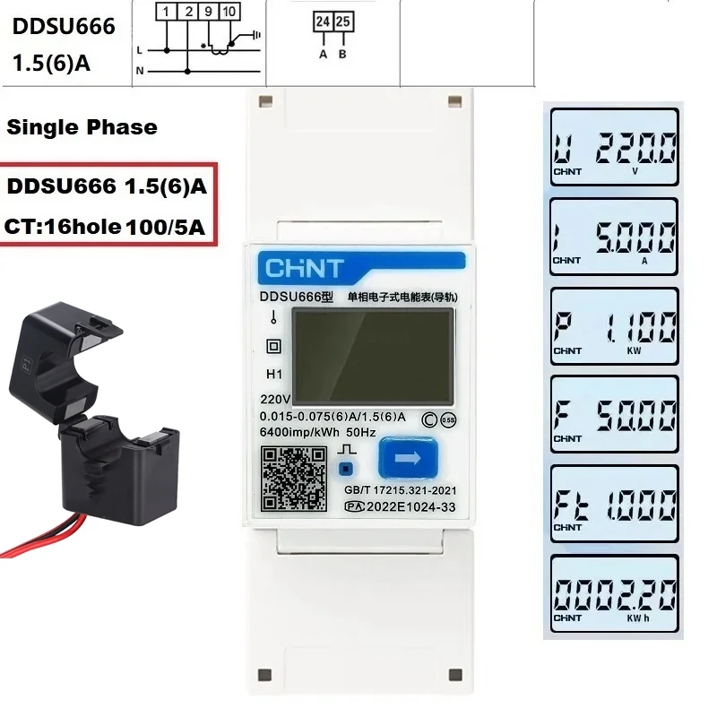 CHINT DDSU666 220V Multifunction Power Meter Programable V,A,W,KWH,VAR, MODBUS RS485 Electric Energy Meter Solar PV inverter