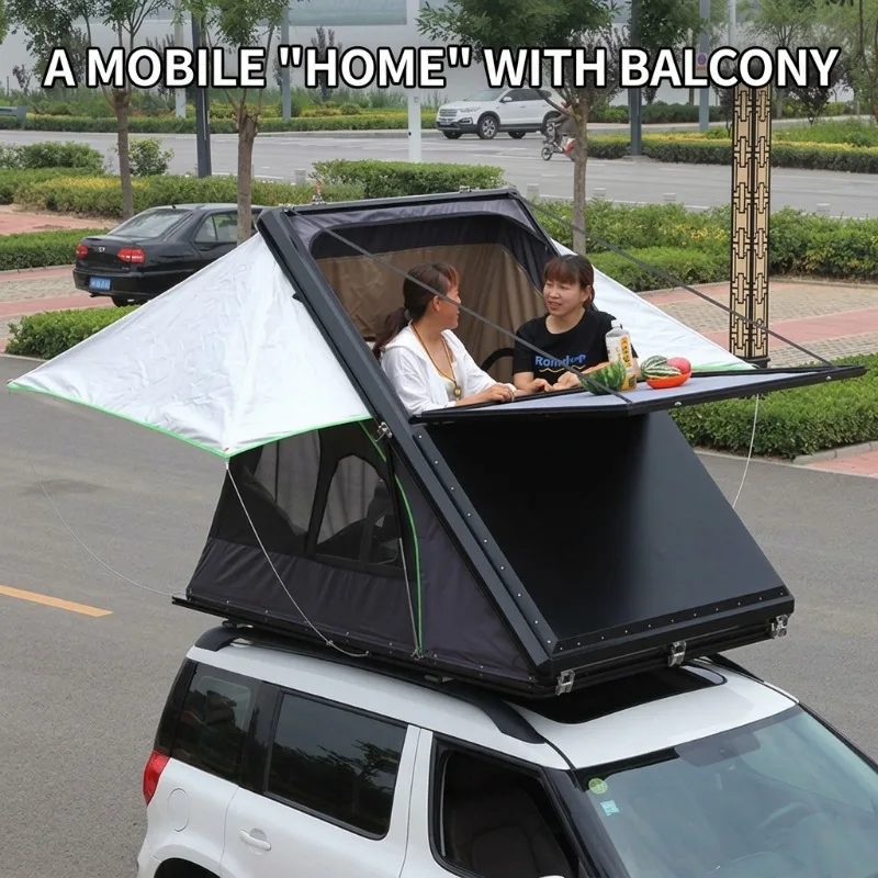 Wedge Roof Top Tent With Skylight Aluminum  Hard Shell Sunroof Access Quick Automatic Opening Waterproof Outdoor Camping for SUV