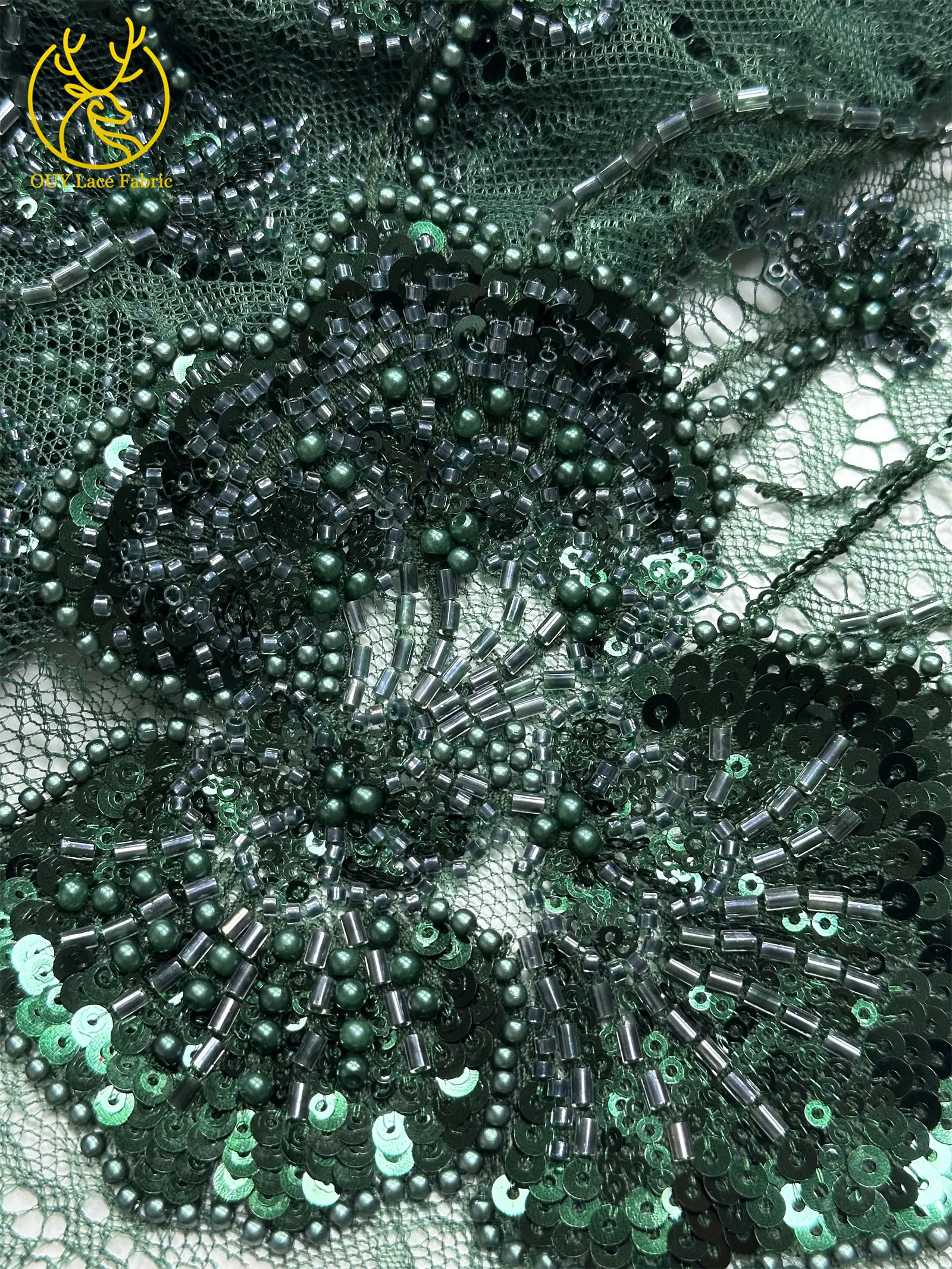 Afrikanischer Perlen-Spitzenstoff, 5 Yards luxuriöser nigerianischer französischer Pailletten-Spitzenstoff, ideal zum Nähen von Damen-Partykleidern – Detail 24