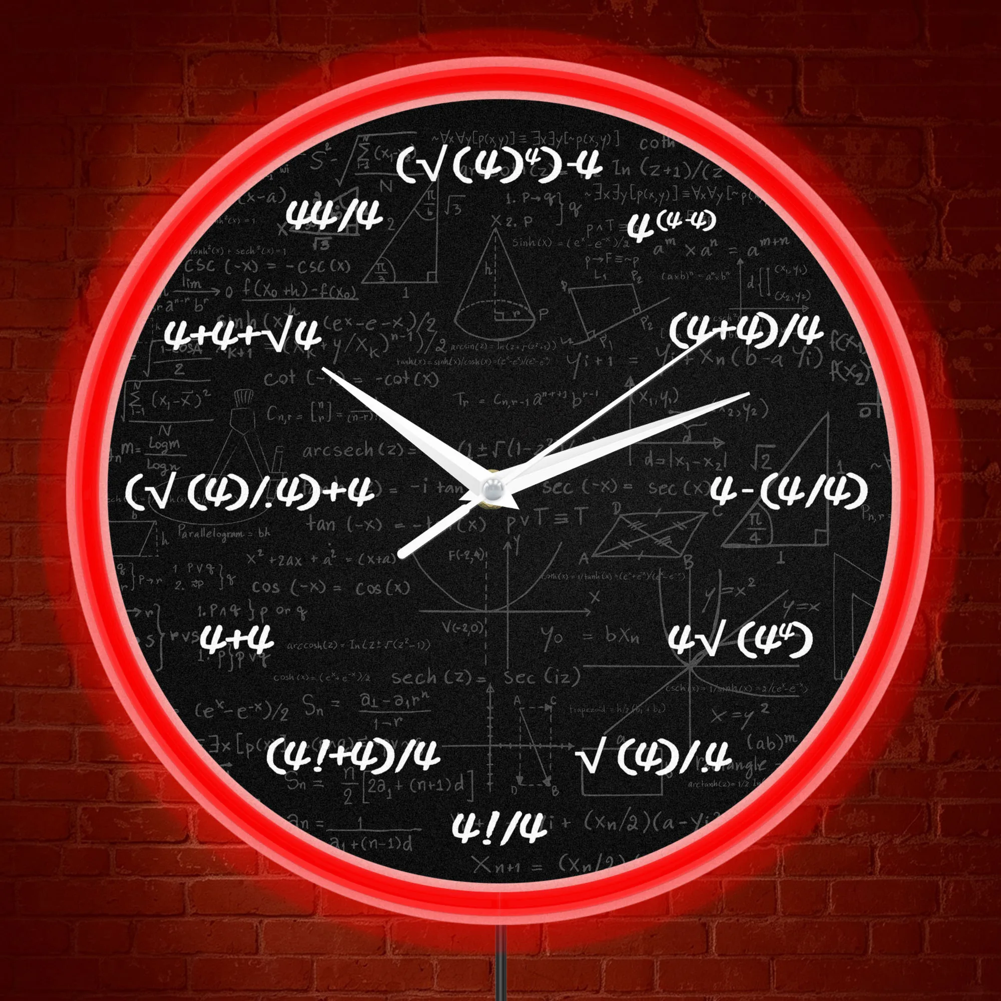 Blackboard Style Number 4 Math Equation Neon Rim Wall Clock Mathematical Formula Lighted Clock Algebra Calculus Illuminated Sign