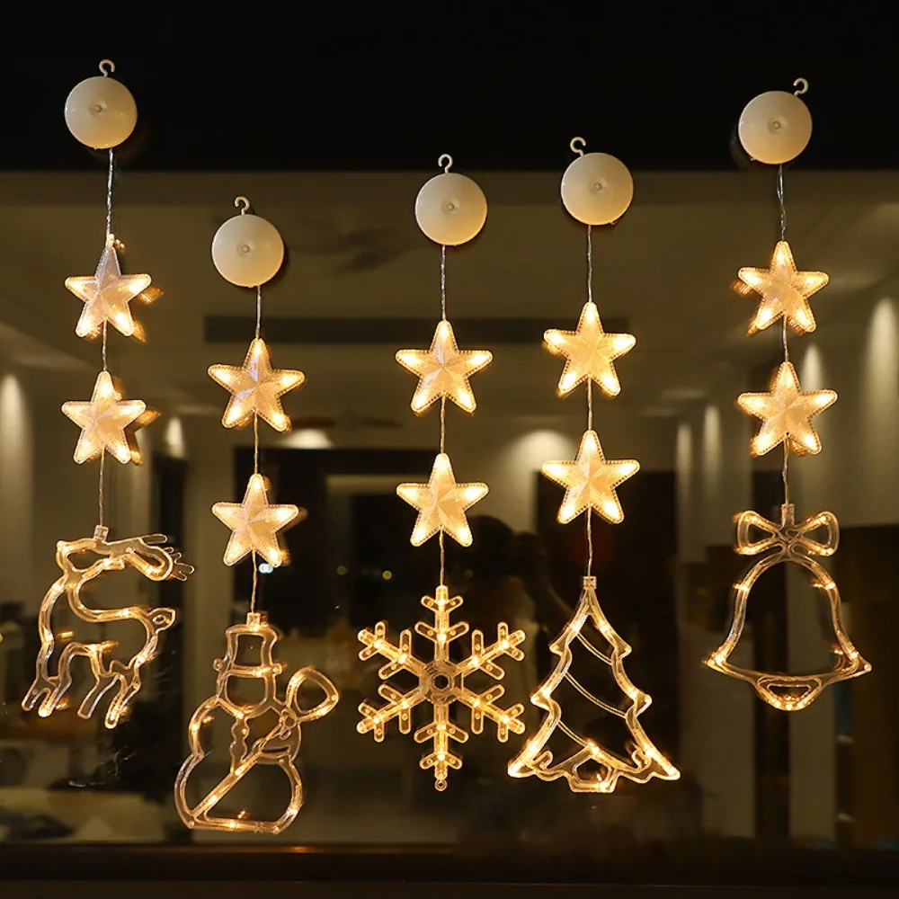 LED Christmas Sucker Light Fairy String Lights Curtain Garland Star Lamp Decor String Xmas Tree Ornament Hanging Lamp