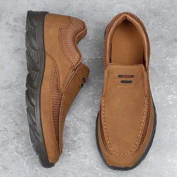 Men Leather Casual Shoes Breathable Loafers Men Sneakers 2024 New Male Comfortable Leather Flat Footwear Sneakers Men Shoes