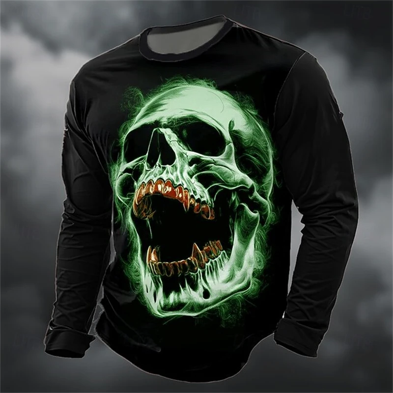Autumn's New Men's Skull 3D Sweatshirt Sweatshirt Punk Exaggerated Long-sleeved T-shirt Top Round-neck Club Streetwear