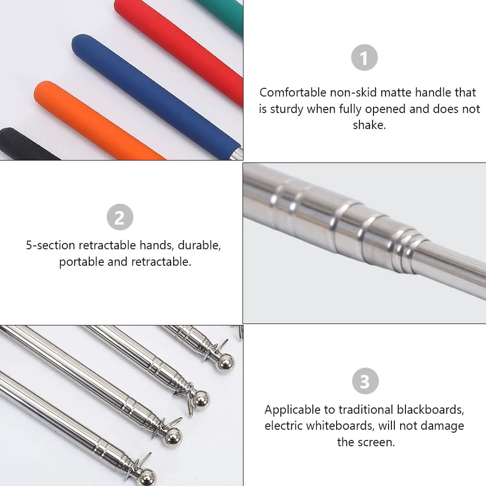 

3 Pcs Retractable Teaching Pointer Stainless Steel Rubber Extendable Classroom Helper Whiteboard Presentations Non