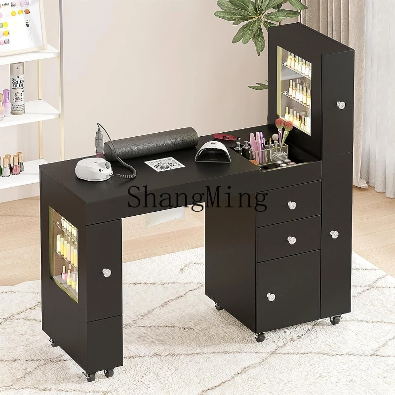 

ZYY Nail Table with LED Display Cabinet Lockable Wheel Nail Table Dust Collector Drawer