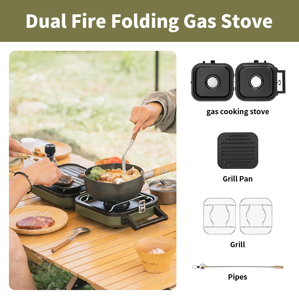 Naturehike Dual Fire Folding Gas Stove Outdoor Portable Picnic Equipment Camping Cookware NH22RJ003