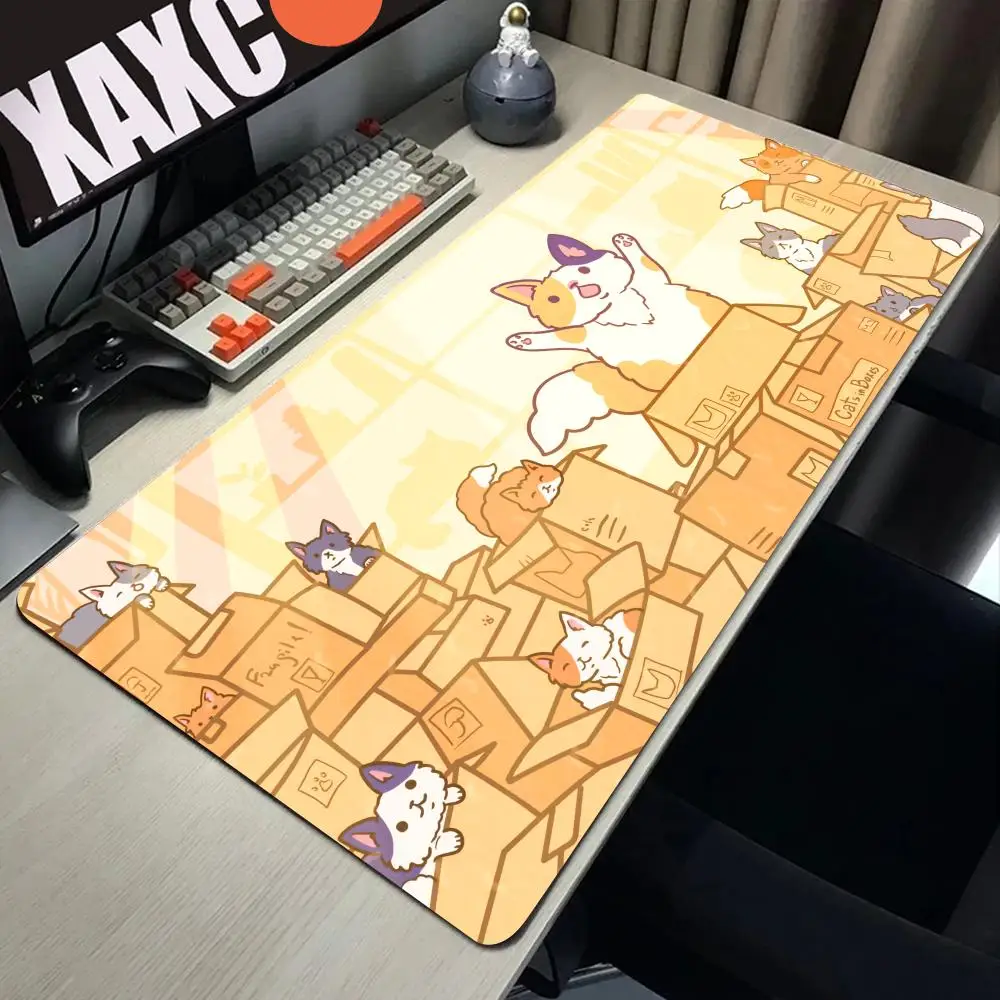 

HYBXAXC Cute Cats in Boxes Kawaii Cat Mouse Pad Desk Mouse Pad Cute HD Desk Pad Extended Gaming Keyboard Mats Large XXL Gamer