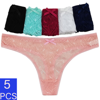 5PCS Women Lace Floral Thong Female Soft Underpants Lingerie Female Breathable G-string Solid Color Low Waist Underwear