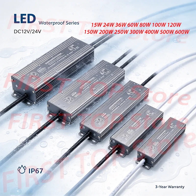Waterproof AC110V-220V to DC12V 24V 15W 24W 36W 60W 80W 100W 120W 150W 200W 250W 300W 400W 500W 600W IP67 Switching Power Supply