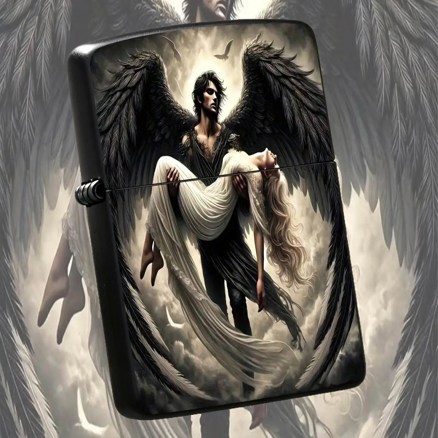 Dark Angel Holding Holy Maiden Lighter, Retro Aesthetic Myth Themed Art Print, Exquisite Portable Decorative Accessory, Ideal For Daily Use Gifting Collection, Fits Casual Home Outdoor Scenarios, Unique Artistic Souveni A Humorous And Inter