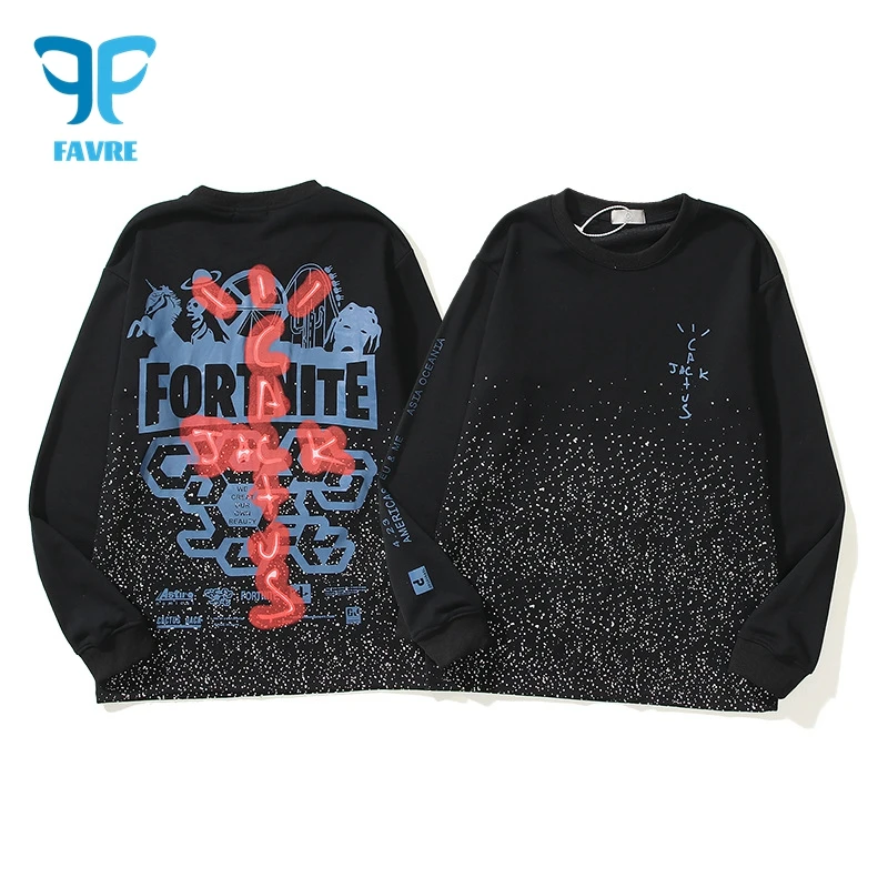 

FAVRE Cactus Travis Stars Sweatshirts Mens Letter Print Hoodies Y2K Casual Hip Hop Tops Women High Street Couple Loose Pullovers