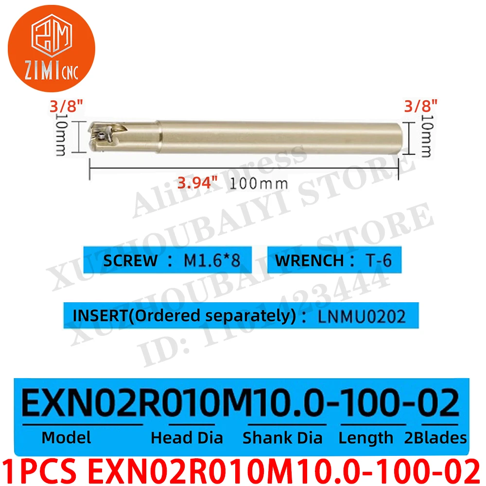 1PC EXN02R010M10.0-100-02 Tungsten steel Indexable Boring Bar End Mill Tool Holder for Rough Machining and Milling Deep-feed 90°