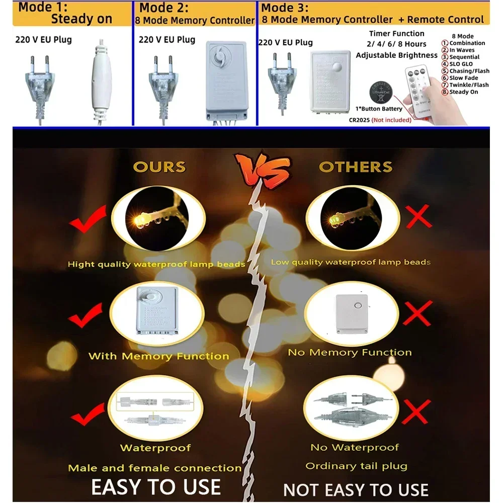 LED الستار جليد سلسلة أضواء ، عيد الميلاد جارلاند ، الجنية الخفيفة ، عيد الميلاد ، حديقة ، الشارع ، في الهواء الطلق ، الإضاءة الزخرفية ، 3m-60m