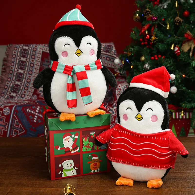 Kerst Cartoon Dier Kussen Zacht Gevuld Ijsbeer Pinguïn Kussen Gekleed Rode Hoed Feestdecoratie Prop Gift