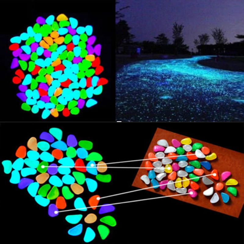 

200PCS Glow In The Dark Pebbles Resin Luminous Stones For Landscape Garden Paths Potted Plants Parks Aquarium Decor