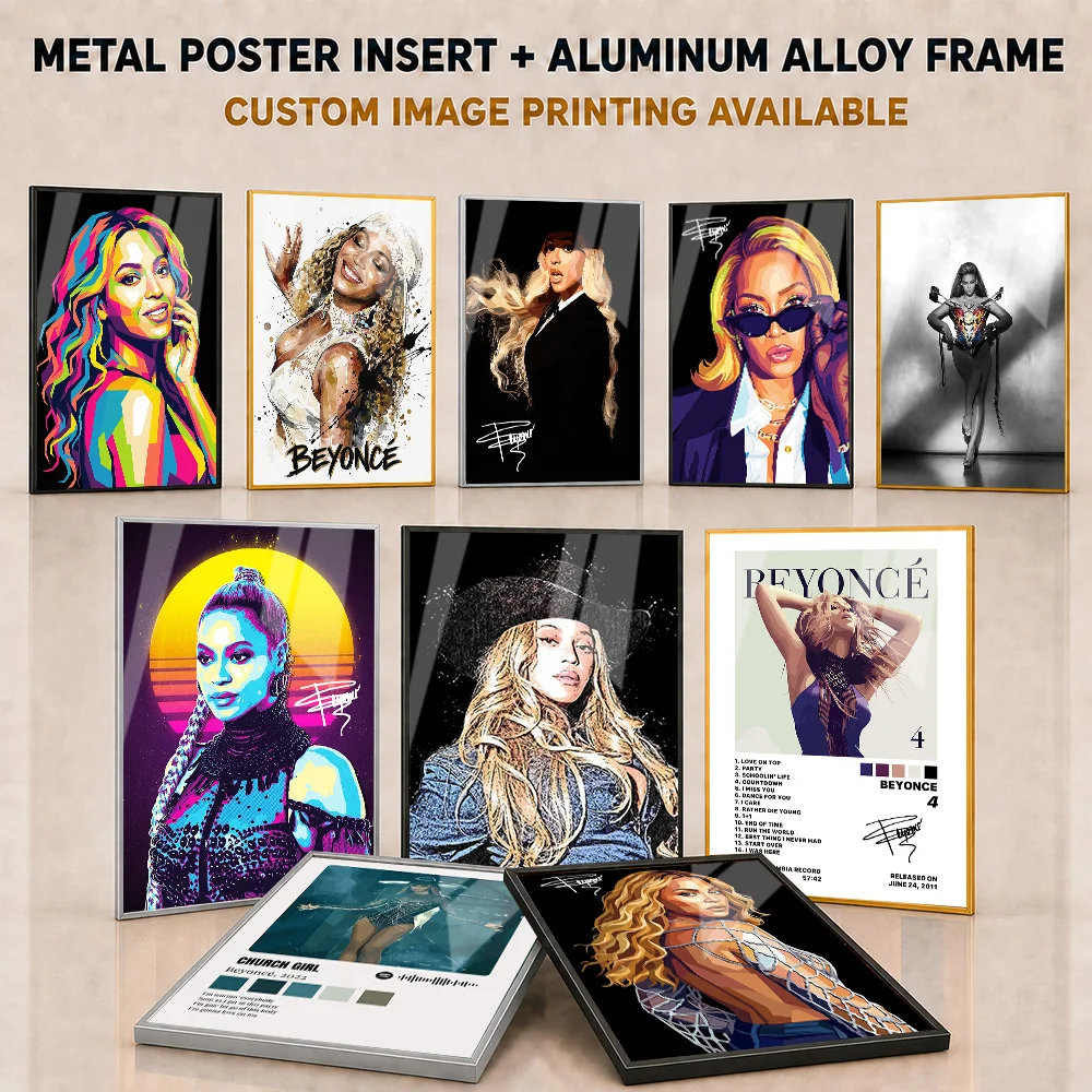 Beyoncé Framed Metal Print Customized Photo Vibrant Pop Singer Style Wall Art For Bedroom And Recording Studio Collector Gift