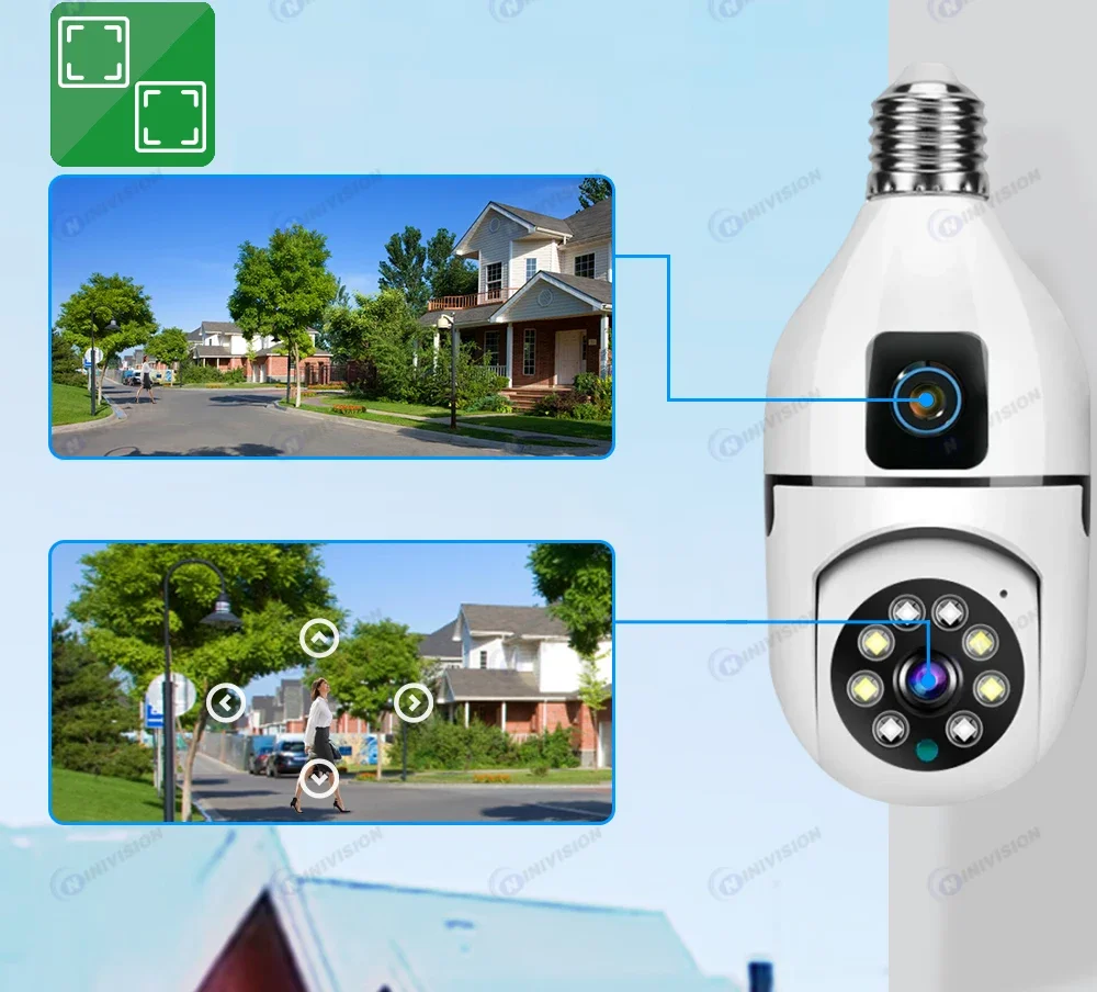 Mini Câmera de Vigilância com Lente Dupla, Lâmpada Interior, Monitor Doméstico Do Bebê, Auto Rastreamento, CCTV PTZ, Wi-Fi, IP, 4MP