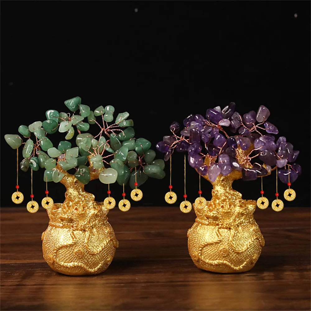 شجرة محظوظة الثروة شجرة كريستال صفراء شجرة المال الطبيعية الحلي بونساي نمط الثروة الحظ فنغ شوي الحلي الحرفية