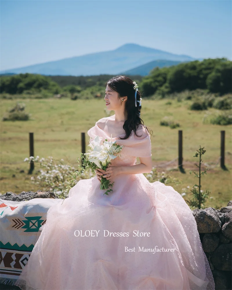 OLOEY-Vestidos de Noche de princesa rosa para bebé, trajes de fiesta de graduación con hombros descubiertos de tul punteado, sesión de fotos de boda de Corea, fiesta Formal de jardín