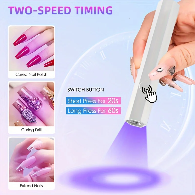 Lámpara de uñas LED UV recargable, secador de uñas portátil con 2 configuraciones de temporizador para todos los esmaltes de Gel y uso doméstico en salón de bricolaje