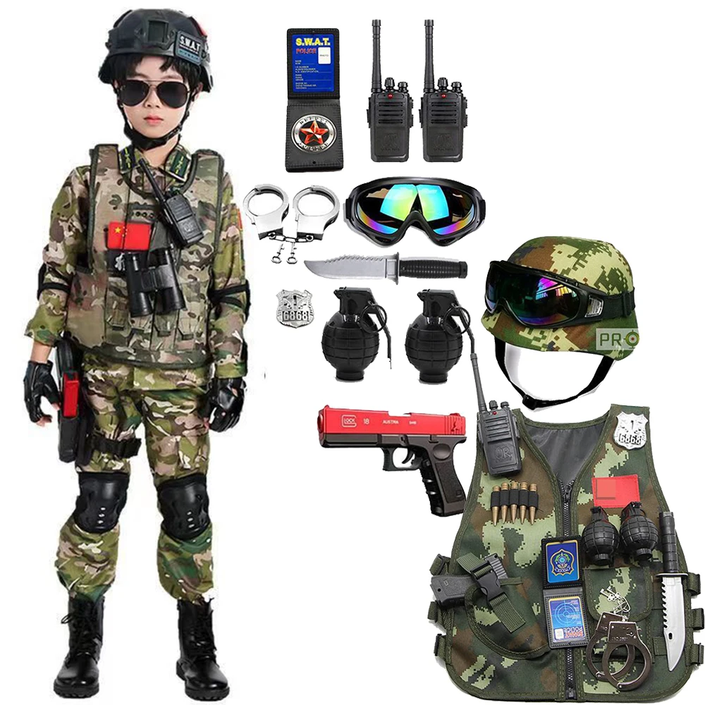 

Children's Tactical Vest Playset Up Role Play Set Dress Accessories with Helmet Walkie Talkies Telescopes Kids Birthday Present