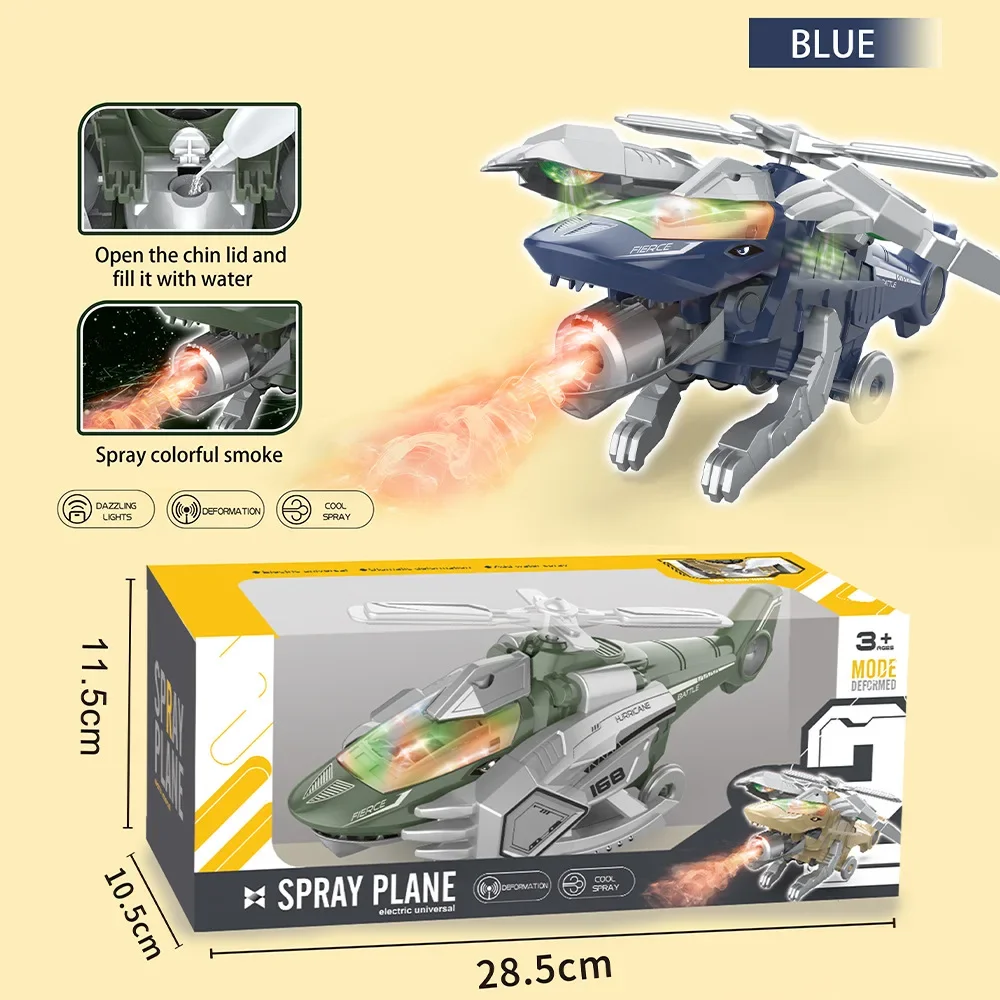 Helicóptero de Juguete Transformable en Dinosaurio, Avión de Combate con Luces LED y Música, Regalo para Niños