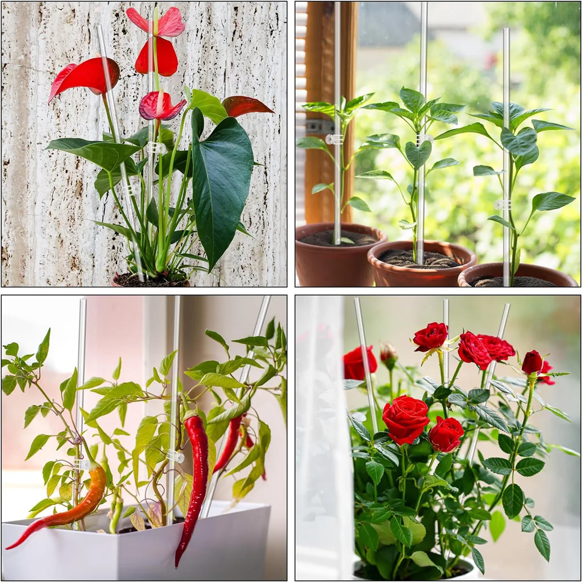 

A11I Plant Stakes, Plant Sticks 20PCS Acrylic Clear Plant Support Stakes, 16 Inches Garden Single Stem Stakes for Indoor