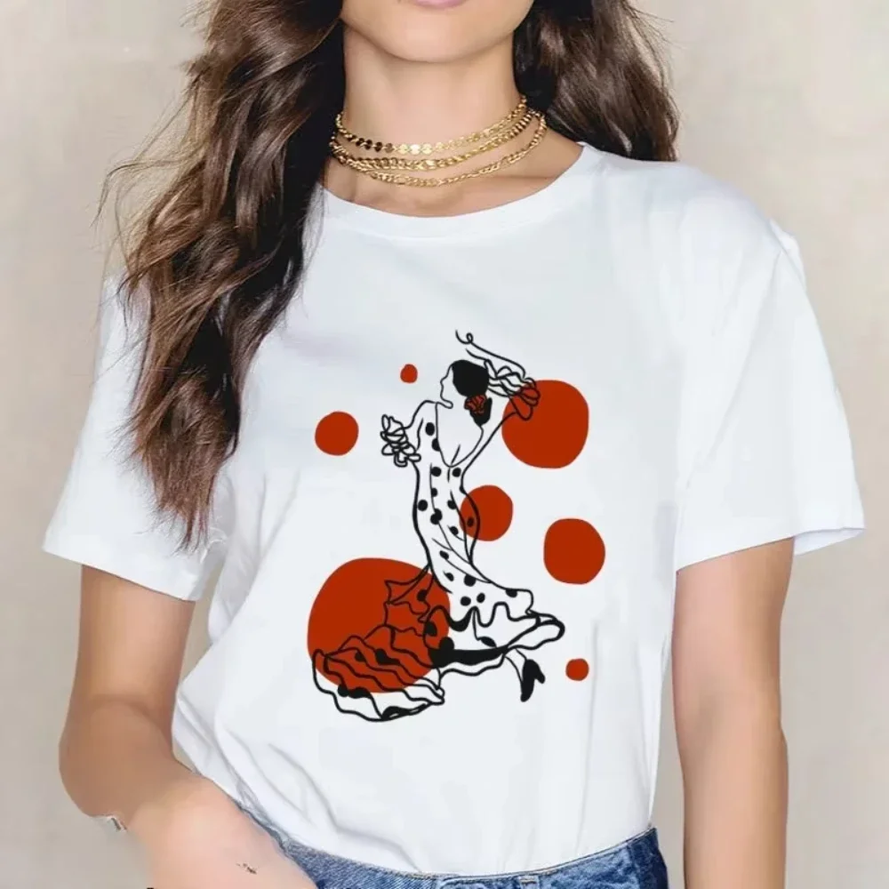 Flamenco Spanish Women's Printed Ballet Top Summer T-Shirt Women's Graphic Fun TShirt Graphic T Shirt Summer Streetwear Y2K Tops