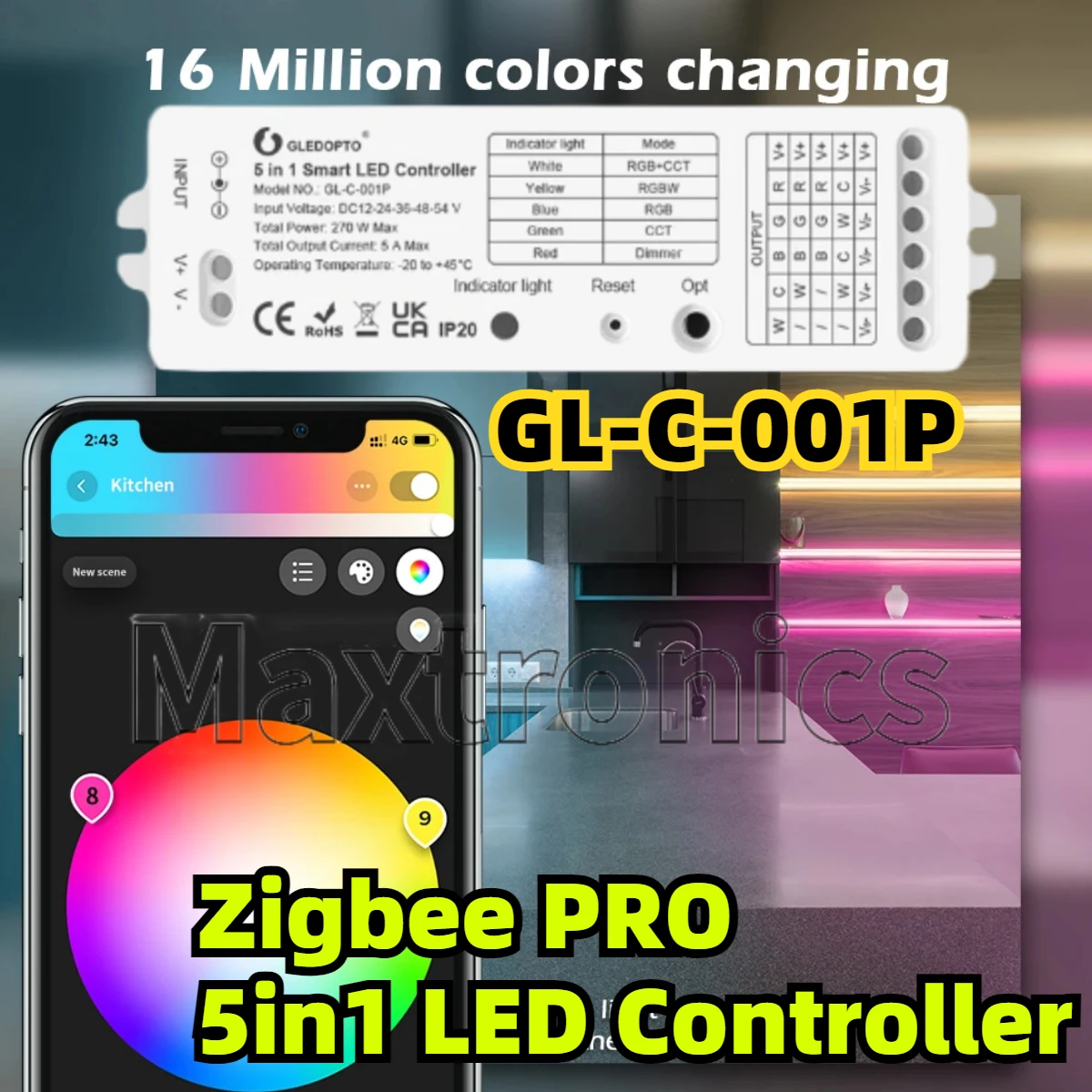 Smart 5 in 1 Zigbee PRO Controller LED GL-C-001P Dimmer per TV Sfondo Cucina Soggiorno RGBCCT/RGBW/WWCW Strisce LED Luci