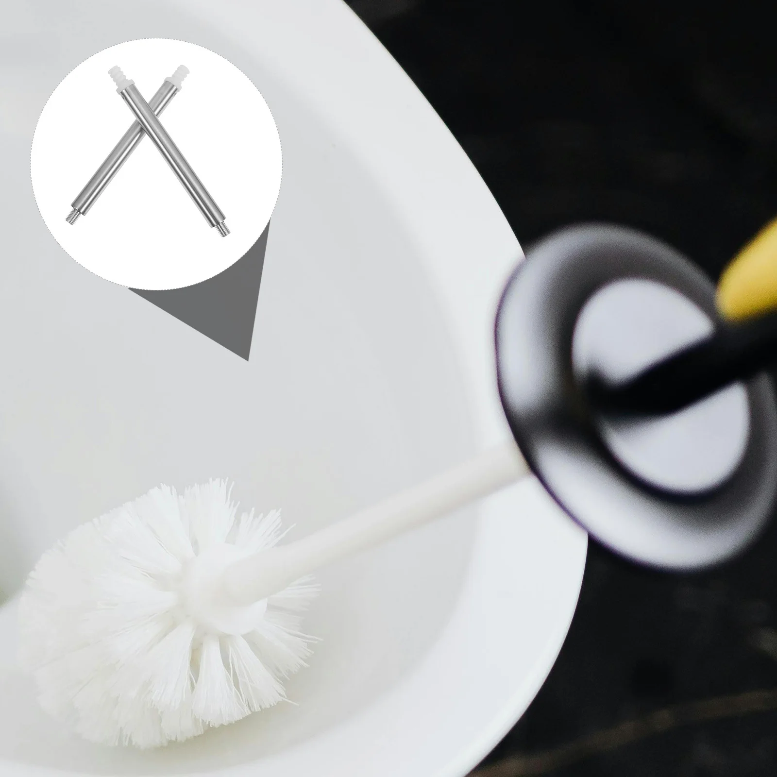 

2pcs Replacement Pole Stainless Steel Threaded Handle For Toilet Bowl Cleaning Brush Head Attachment Compatible With Multiple