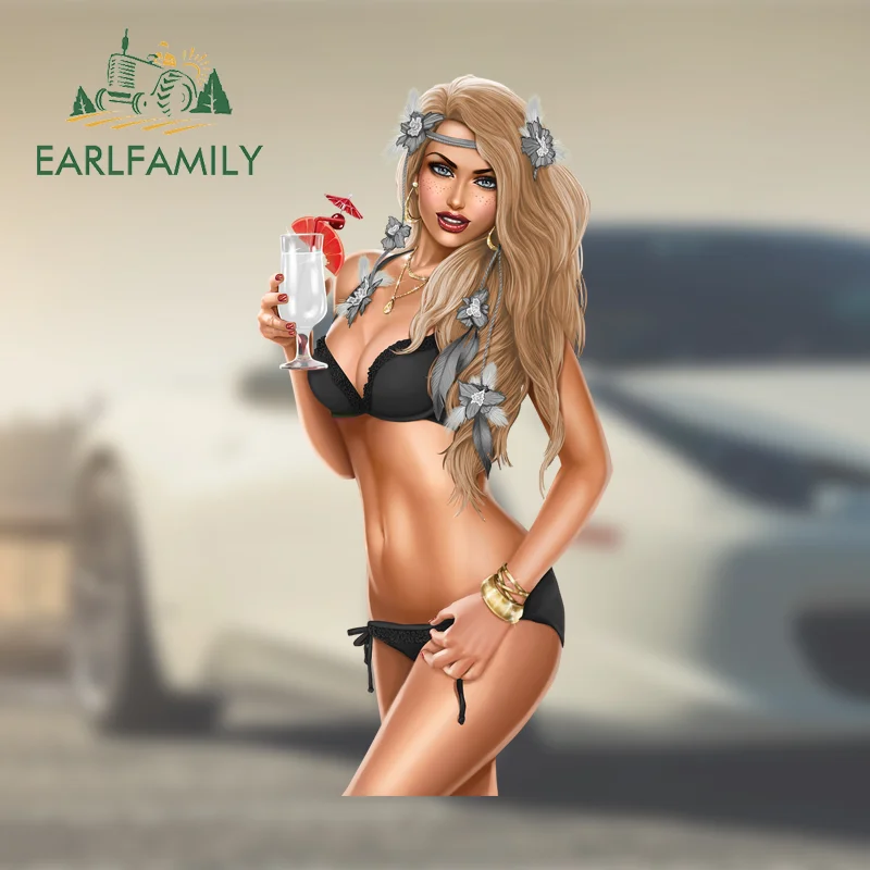 EARLFAMILY golden hair Sexy Swimsuit Girl Car Stickers Vinyl Decals Windshield Waterproof VAN Sunscreen Custom Printing make