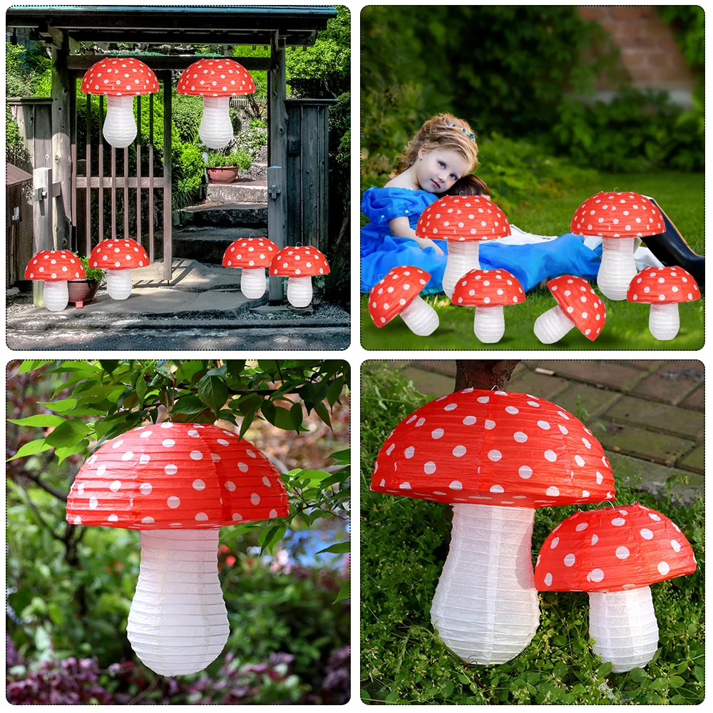 Large Mushroom Shaped Paper Lanterns 3D Hanging Lanterns Cottagecore Room Decor Festive Party Supplies