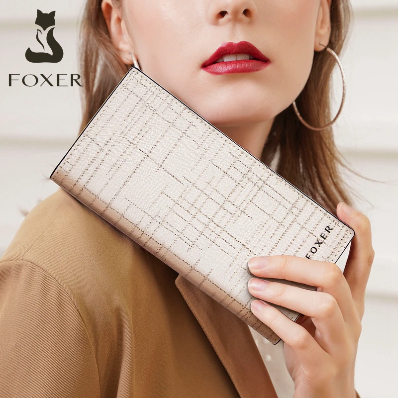 FOXER Women Leather Wallet Long Purse Card Holder for Lady New Year Gift for Girlfriend Mom Lover