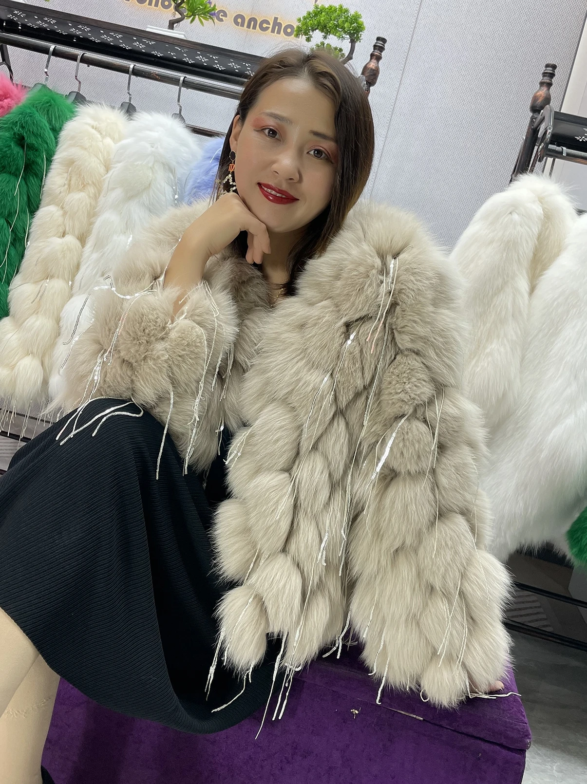 Natural Fox Fur Coat with Tassels Fashion Winter Warm Fur Coat Women Coats Real Fox Fur Jackets Fur Coat Thick Jackets