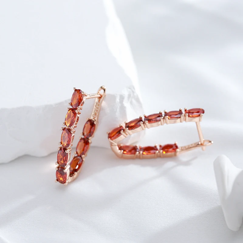 Wbmqda Fashion U Shaped Full Zircon Drop Earrings For Women 585 Rose Gold Color Luxury Wedding Party Fine Jewelry Accessories