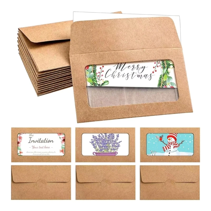 20PCS Vintage Envelopes with Clear Window for Wedding Invitations Gift Cards, Handmade Envelope Gift Card Envelope