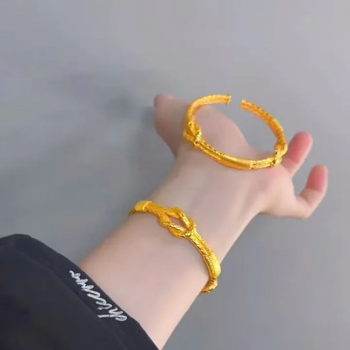 Fashion Kt18 Gold Color Hercules Knot Bangle Open Gold Color Braclet Bangle for Women Fine Jewelry Gifts Not Fade