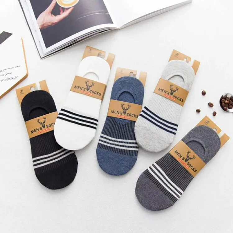 

5pr New Socks Men's Summer Stripes Invisible Boat Socks Cotton Silicone Wholesale Sports Cotton Socks