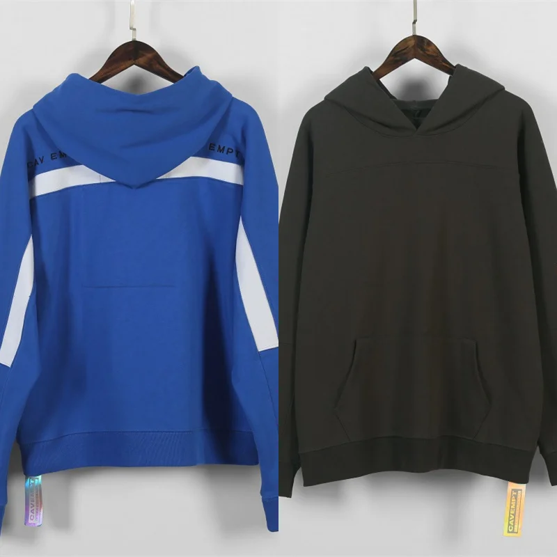 

Embroidered Letters Cav Empt Sweatshirt Spliced Ribbon Blue Ribbed Hoody Distressed C.E Pullover Hoodie Men Women Outerwear