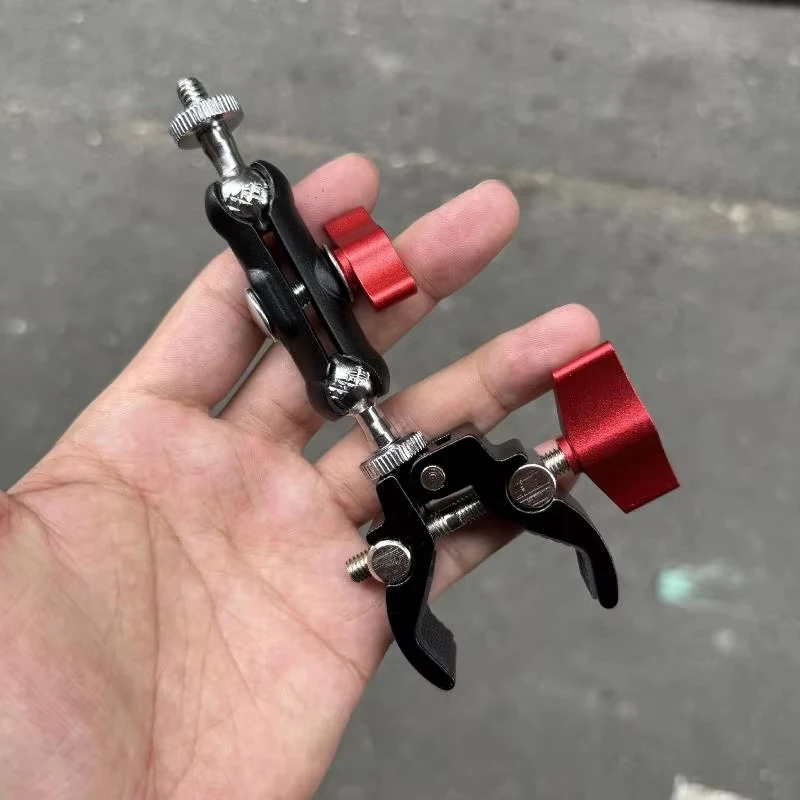 1 Conjunto de Acessórios para Fotografia: Super Clamp de Metal para Câmera com Braço Mágico de Cabeça Esférica Dupla para Monitor, Luz, Microfone e Suporte de Celular