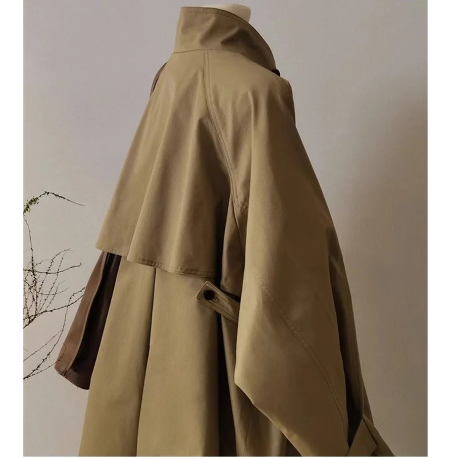 Female Double Layered Collar Trench Coat 2023 Autumn New Women\'s Color Contrast Design Sense Fashionable And Jacket With Lining