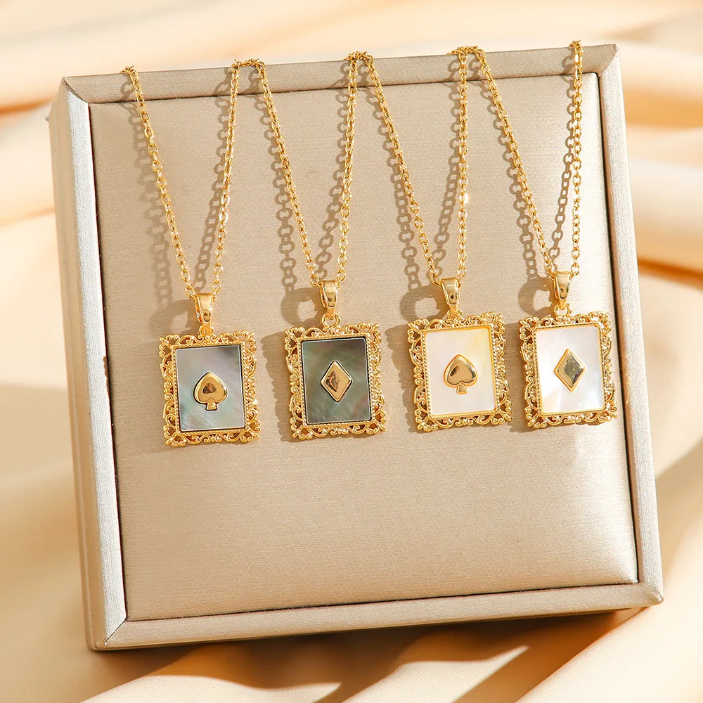 Fashion Shell Geometric Square Pendant Necklace for Women Stainless Steel Chain Trendy Accessories Jewelry Gifts for Friends