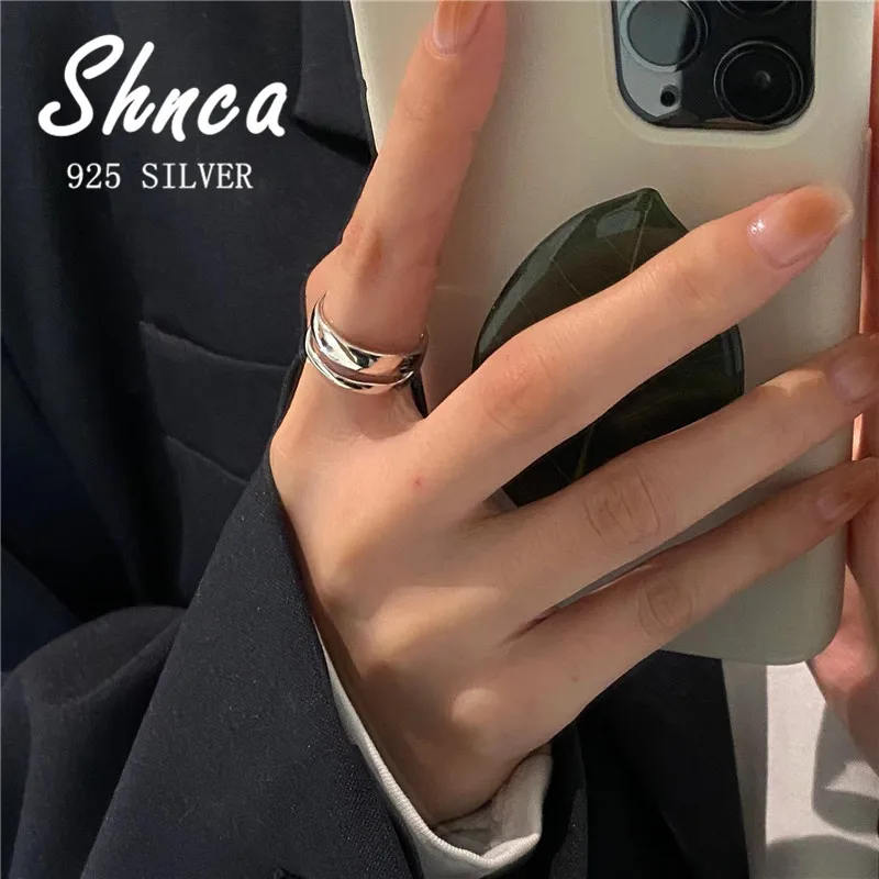 

New Vintage 925 Sterling Silver Double Layer Smooth Round Open Rings For Women Girl High Quality Jewelry XR025