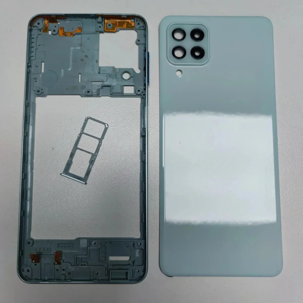 لسامسونج غالاكسي A22 4G 5G A225 A226 الأوسط غطاء إطاري + البطارية الغطاء الخلفي غطاء الباب الخلفي مع علبة بطاقة Sim إصلاح أجزاء