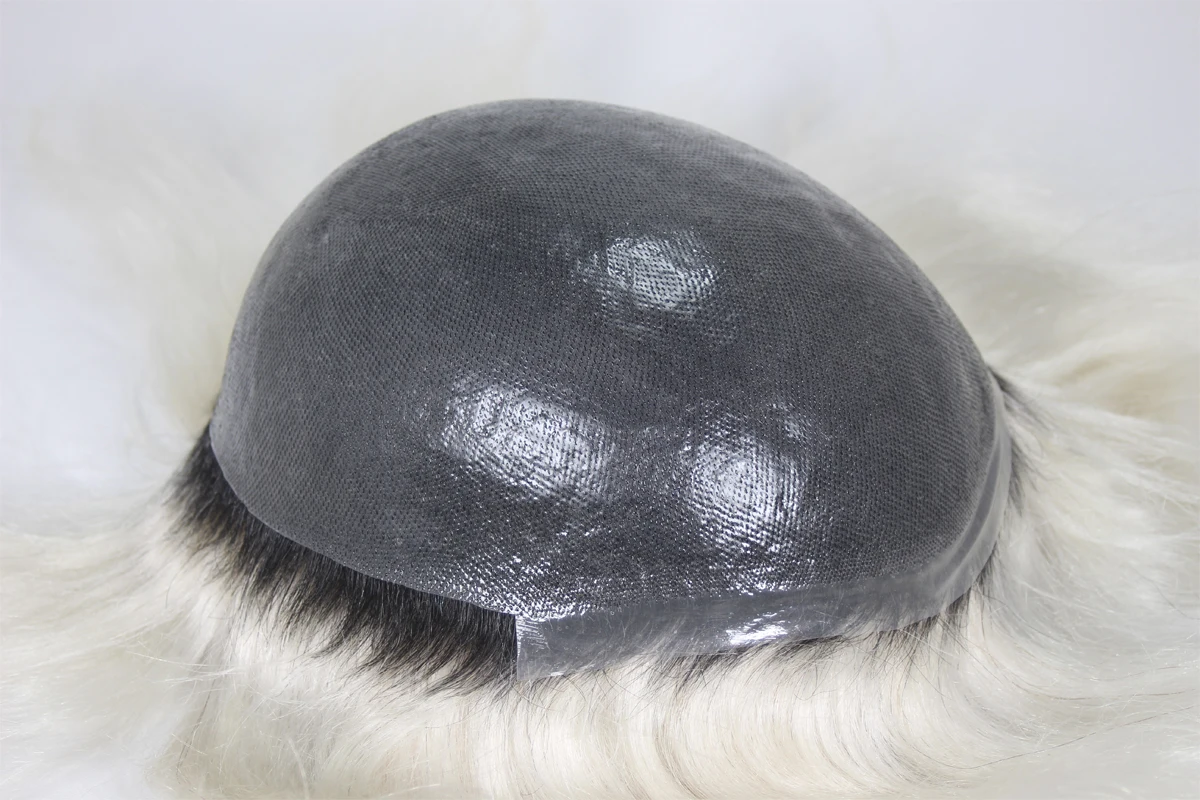 Ombre Blonde Male Toupee With Knots Full PU 0.06-0.08cm Men's Capillary Prothesis Thin Skin PU Hairpiece Men's Wig Human Hair