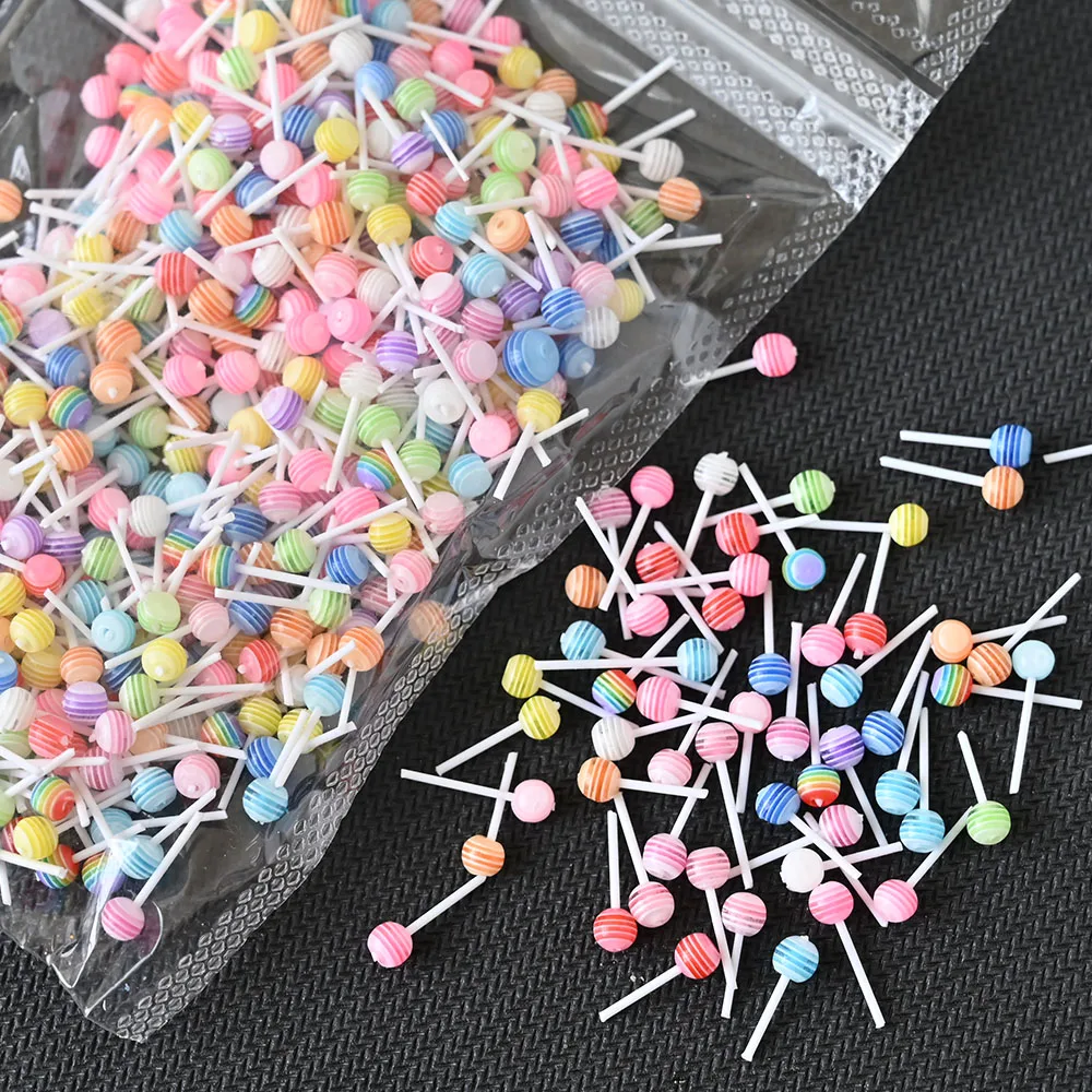 50pcs/Bag Kawaii Lollypop Nail Decoration 3D Acrylic Resin Cartoon Nail Charms 6mm Color Mixing Colorful Candy Nail Accessories