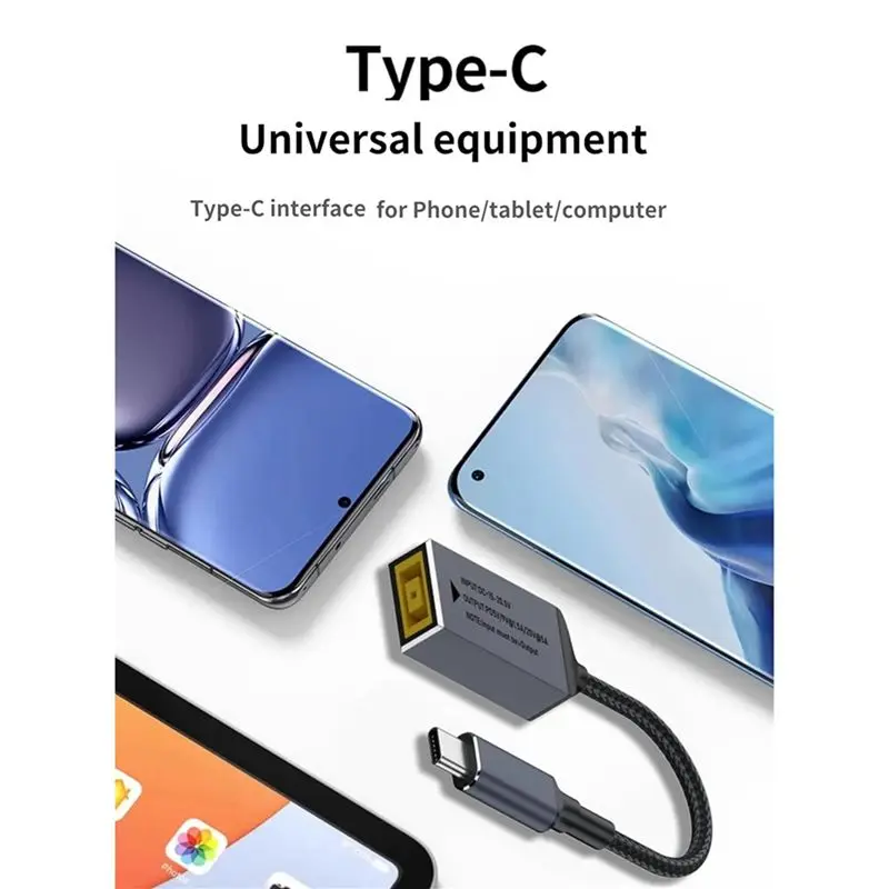M51K-10X PD100W For Lenovo DC Square Jack To USB Type-C Converter Charging Cable Compatible With For Lenovo Laptop