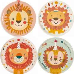 8pcs Lion Paper Plate Jungle Animal Party Cartoon Lion Disposable Plate Happy Children's Birthday Party Decorative Supplies